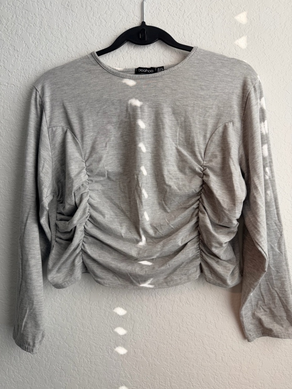 boohoo Light Gray Ruched Long Sleeve Top